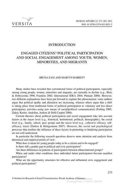Pdf Engaged Citizens Political Participation And Social Engagement