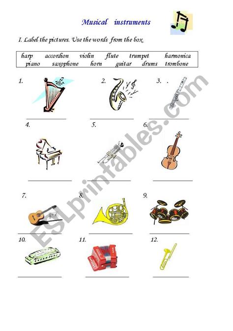 Musical Instruments Esl Printable Worksheets For Kids 2 333