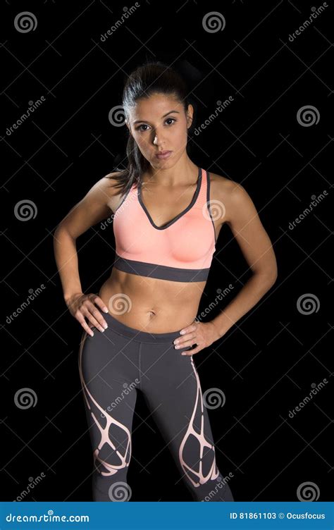 Latin Sport Woman Posing In Fierce And Badass Face Expression With Fit Slim Body Stock Image