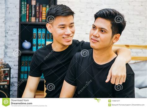 Asian Gay Couple Spending Time Together At Home Portrait Of Happy Gay