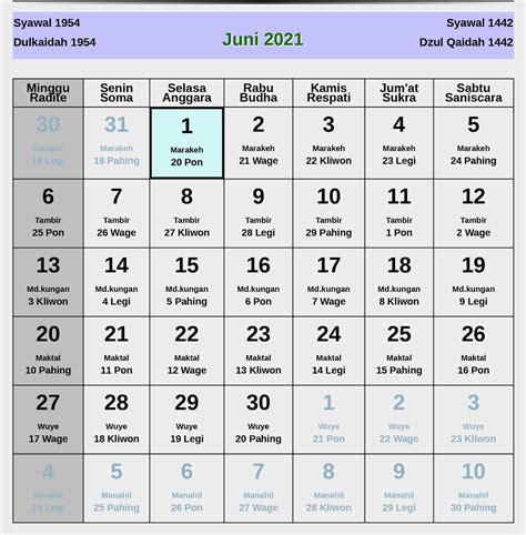 Kalender Weton Jawa Bulan Juni 2021 Lengkap Enkosacom Informasi