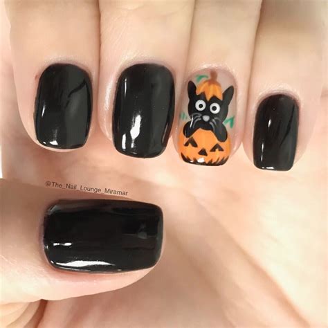 Halloween Black Cat Pumpkin Nail Art Design Cute Halloween Nails