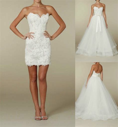 White Lace Appliques Detachable Skirt Wedding Dresses Cap Sleeves