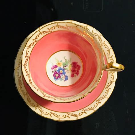 Aynsley Tea Cup And Saucer Fine Bone China England Raspberry Color