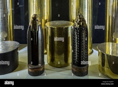 Sectioned Wwi Shells Of First World War One Artillery Ammunition In The