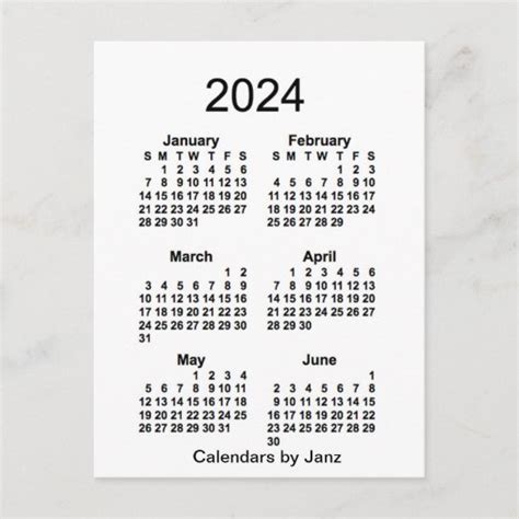 2024 White 6 Month Mini Calendar By Janz Postcard Au