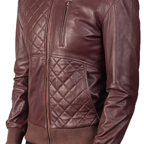Mens Moda Quilted Maroon Leather Bomber Jacket