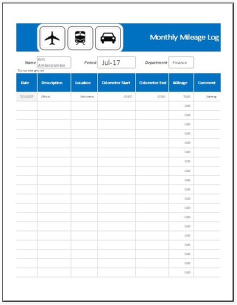 Monthly Mileage Log Templates For Ms Excel Word And Excel Templates