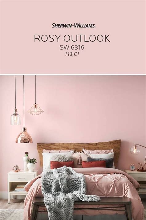For next photo in the gallery is bedroom dusky pink paint grey gold blush. Wall color: Sherwin-Williams - Rosy Outlook SW 6316 https ...