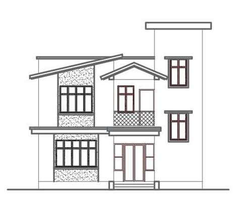 2d House Front Elevation Design Autocad Drawing Cadbu