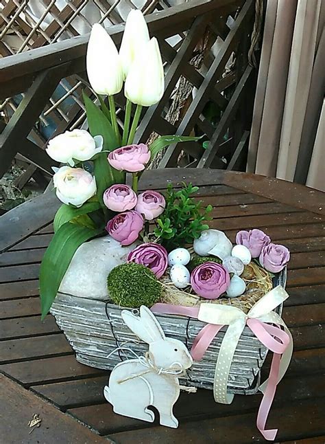 Easter And Spring Decorations A Box Of Pink And White Flowers Spring