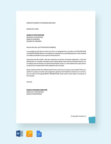Letter Of Resignation Due To Mental Health Sample Resignation Letter