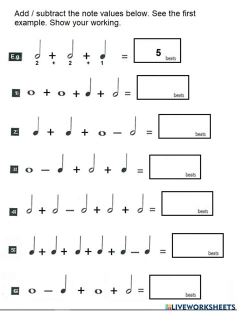 Music Note Values Worksheet 1 Worksheet Live Worksheets