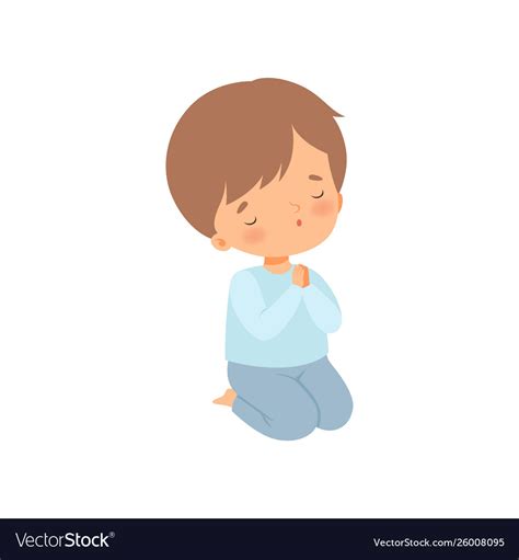 Download Sweet little boy kneeling and praying cartoon Vector Image