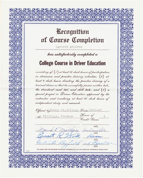 Education Training Certificate Of Completion Of Driver Education And