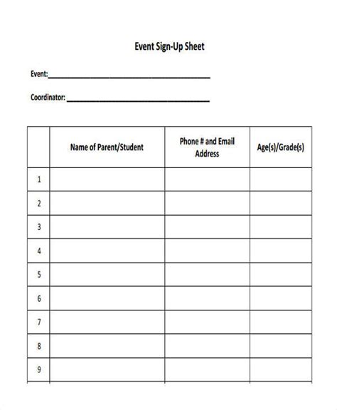 Free 9 Sign Up Sheet Samples And Templates In Pdf Excel