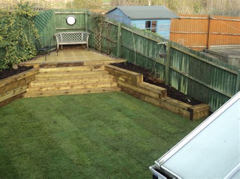 Raised Beds Steps And Patio With New Railway Sleepers