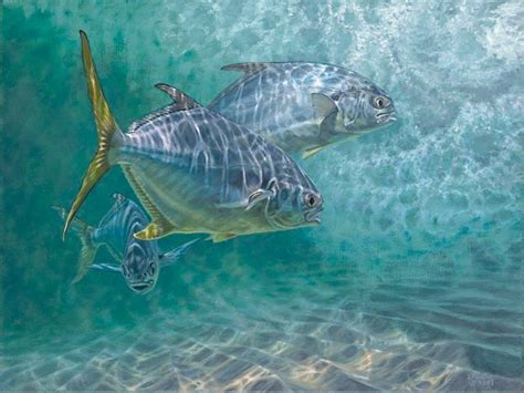 Florida Pompano Fishing In The Surf Painting By Artist Don Ray