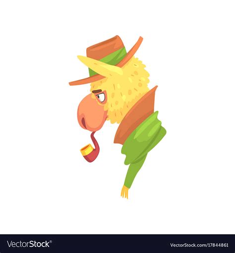 Funny Llama Character Wearing Hat Smoking Pipe Vector Image