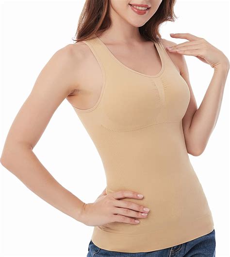 womens shapewear tank tops with built in bra tummy control cami seamless body shaper compression