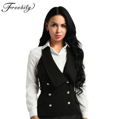 Womens Slim Fit Vest Suits Spring V Neck Backless Button Down Classic Vest Waistcoat Lady Office