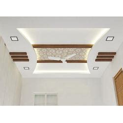 Wooden ceiling design with ceiling fan. False Ceiling in Indore, नकली छत, इंदौर, Madhya Pradesh ...