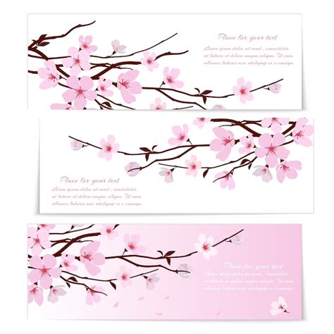 Free Vector Three Banners With Fresh Pink Ornamental Sakura Flowers