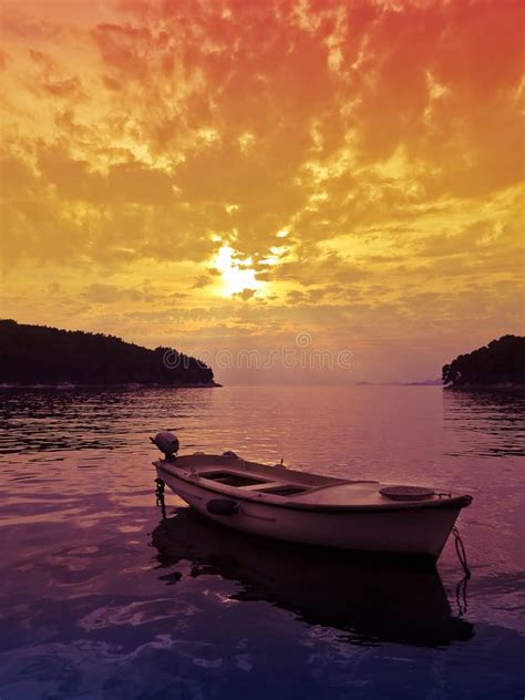 Sunset Scene With Small Boat Stock Photo Image Of Parking Forest