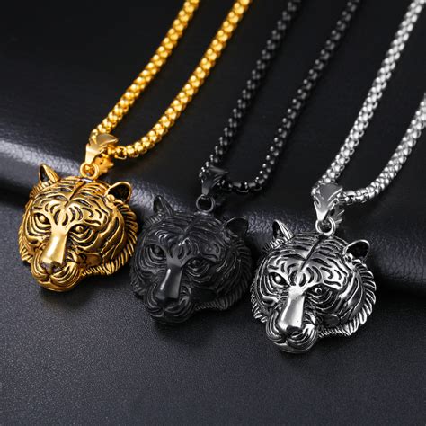Browse 40+ men's gold pendant designs @ candere.com at the best price. Men's Punk Gold Black Tiger Stainless Steel Long Necklace ...