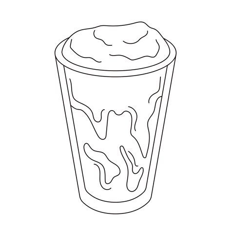 Iced Cold Brew Coffee In Line Art Style Sketch Doodle Vector