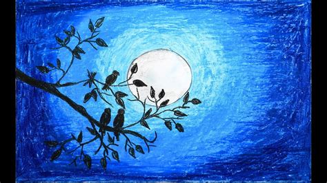 How To Draw Scenery Of Moonlight With Oil Pastel Step By Step Very