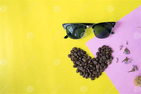Flat Layer Funny Face Made From Coffee Beans In Smile Icon Shape And
