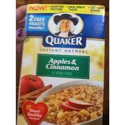 Microwaveable multigrain blend with oats, barley, quinoa, flaxseeds, dried apple, cinnamon & raisins. Quaker Instant Oatmeal - Apples & Cinnamon: Calories ...