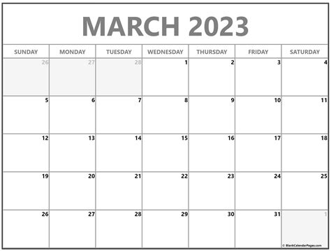 Printable March 2023 Calendar Classic Blank Sheet Gambaran