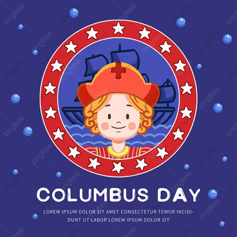 Columbus Day Purple And Cartoon Social Media Post模板下載，設計範本素材在線下載