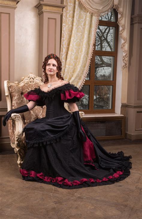 Red And Black Victorian Ballroom Dress Handmade Beads Etsy Vestidos