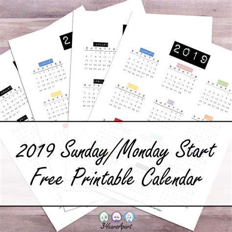 2019 Yearly Calendar Free Printable Bullet Journal And Planner Free