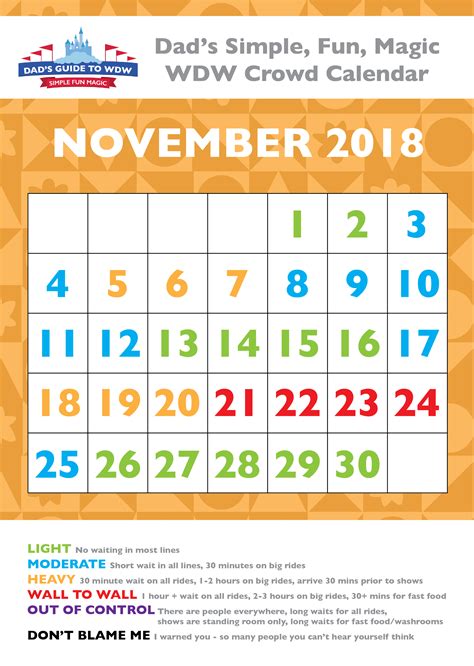 November Disney Crowd Calendar