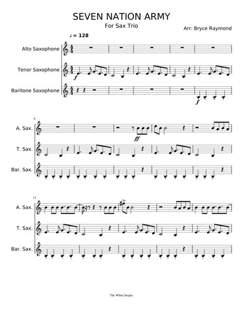 Seven Nation Army Sheet Music For Alto Saxophone Tenor Saxophone Baritone Saxophone Download