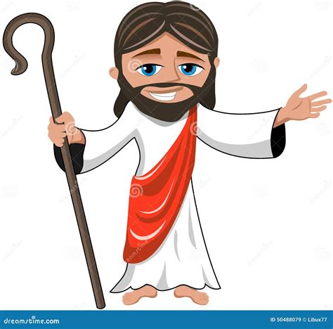Smiling Jesus Christ Open Hand Stick Isolated Stock Vector Image