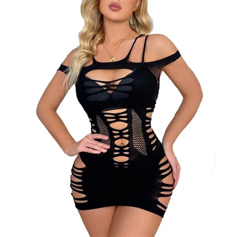 Sexy Womens Bodycon Dress Hollow Out Fishnet Babydoll Mesh See Through