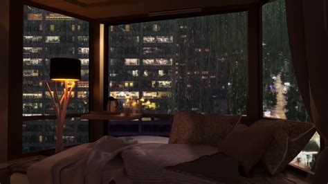 Rain On Window At Night Night City View 8 Hours Sleep Cozy Bedroom