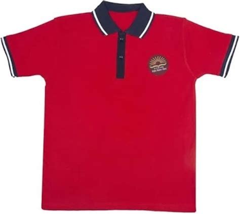 100 Percent Cotton Red Polo Neck Logo Summer T Shirt Uniform For