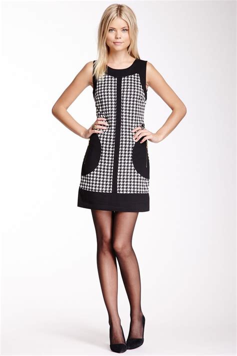 Houndstooth Print Colorblock Dress Houndstooth Dress Fashion
