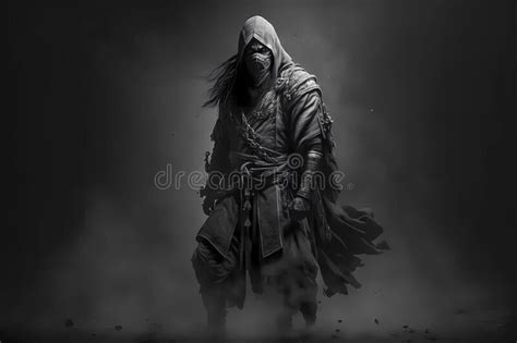 Ancient Traditional Chinese Assassin Ninja In Black Clothes Dark