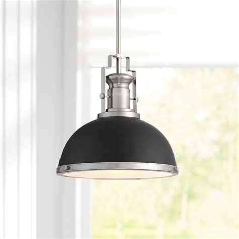 Posey 13 Inch Wide Black And Brushed Nickel Dome Pendant Lightblack