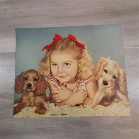 Vintage Litho Lithograph Usa Boy Dog Puppies Appreciation Frameable Art