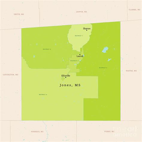 Ms Jones County Vector Map Green Digital Art By Frank Ramspott Fine