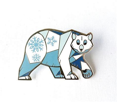 Angular Polar Bear Silver Metal Hard Enamel Pin With Sticker Patches