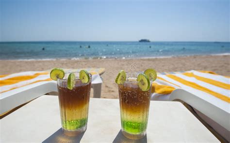 Cocktail Drinks On Beach At Luxury Tropical Hotel Beach Stock Image